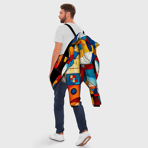 Мужская зимняя куртка Абстракция из ярких цветов и геометрических фигур / 3D-Черный – фото 5