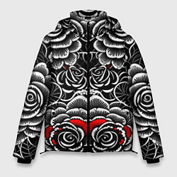 Куртка зимняя мужская Серые паттерны цветы, цвет: 3D-черный