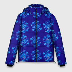 Куртка зимняя мужская Узоры гжель на синем фоне, цвет: 3D-светло-серый