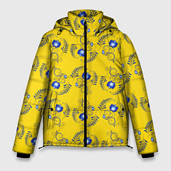 Куртка зимняя мужская Узор - цветы гжель на желтом фоне, цвет: 3D-светло-серый