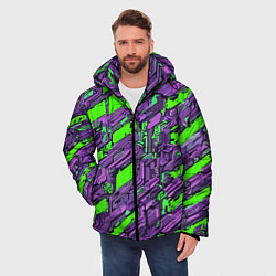 Куртка зимняя мужская Фиолетовые фрагменты на зелёном фоне, цвет: 3D-красный — фото 2