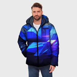 Куртка зимняя мужская Black blue background abstract, цвет: 3D-красный — фото 2