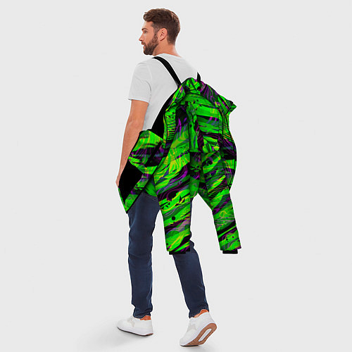 Мужская зимняя куртка Зеленые узоры паттерны / 3D-Черный – фото 5