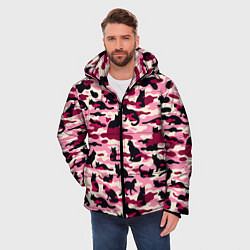 Куртка зимняя мужская Камуфляжные розовые котики, цвет: 3D-черный — фото 2