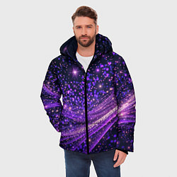Куртка зимняя мужская Фиолетовые сверкающие абстрактные волны, цвет: 3D-светло-серый — фото 2