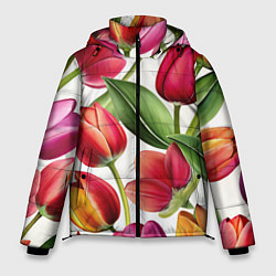 Куртка зимняя мужская Паттерн с тюльпанами, цвет: 3D-красный