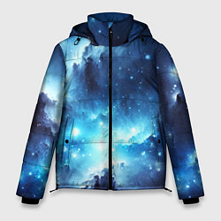 Куртка зимняя мужская Космический голубой пейзаж, цвет: 3D-черный