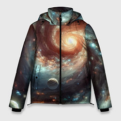 Куртка зимняя мужская Далёкая неоновая галактика - нейросеть, цвет: 3D-светло-серый