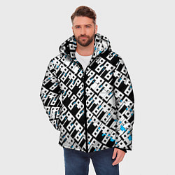 Куртка зимняя мужская Абстрактный узор на чёрном фоне, цвет: 3D-светло-серый — фото 2
