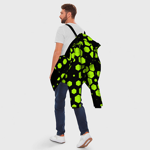 Мужская зимняя куртка Зеленые соты киберпанк / 3D-Черный – фото 5