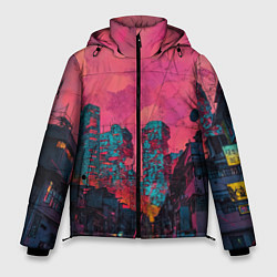 Куртка зимняя мужская Абстрактный город в неоновых цветах, цвет: 3D-светло-серый