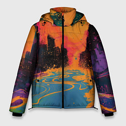 Куртка зимняя мужская Абстрактная городская улица со зданиями и река, цвет: 3D-светло-серый