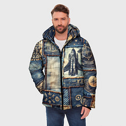 Куртка зимняя мужская Космический корабль - пэчворк, цвет: 3D-черный — фото 2