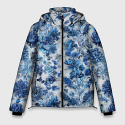 Куртка зимняя мужская Цветочный сине-голубой узор, цвет: 3D-светло-серый