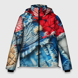 Куртка зимняя мужская Авангардный джинсовый пэчворк - нейросеть, цвет: 3D-красный