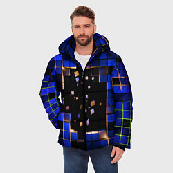 Куртка зимняя мужская Окно в пространство - синие кубы, цвет: 3D-черный — фото 2