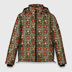Куртка зимняя мужская 9 мая солдаты паттерн, цвет: 3D-красный