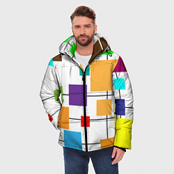 Куртка зимняя мужская Разноцветные квадраты паттерны, цвет: 3D-черный — фото 2