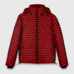 Куртка зимняя мужская Чёрно-красный искажённые полосы, цвет: 3D-черный