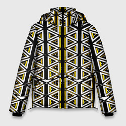 Куртка зимняя мужская Жёлто-белые треугольники на чёрном фоне, цвет: 3D-светло-серый