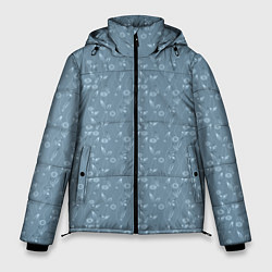 Куртка зимняя мужская Серо-голубой цветочный однотонный узор, цвет: 3D-черный