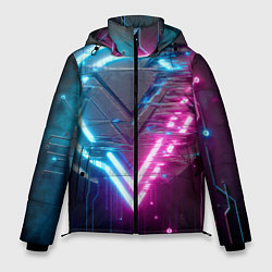 Куртка зимняя мужская Neon geometric abstraction - ai art, цвет: 3D-светло-серый