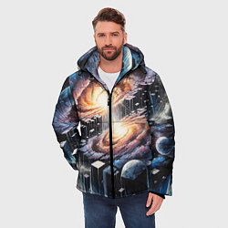 Куртка зимняя мужская Слияние двух галактик - неоновое свечение, цвет: 3D-черный — фото 2