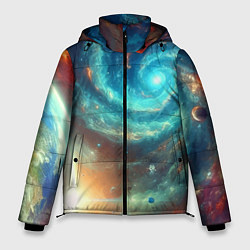 Куртка зимняя мужская Неоновая далёкая галактика - нейросеть, цвет: 3D-красный