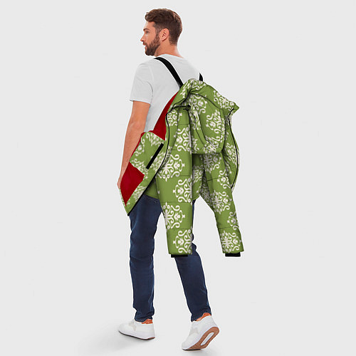 Мужская зимняя куртка Винтажный орнамент на зеленом / 3D-Красный – фото 5