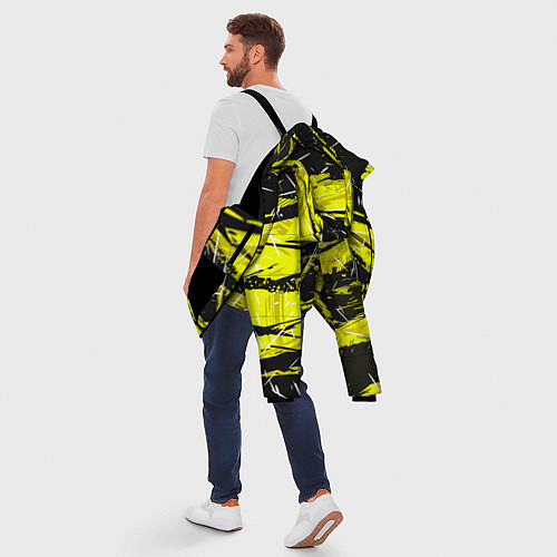 Мужская зимняя куртка Yellow geometry - спортивный узор / 3D-Черный – фото 5