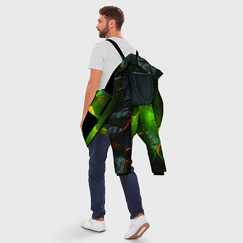 Мужская зимняя куртка Зеленая абстрактная неоновая текстура / 3D-Черный – фото 5