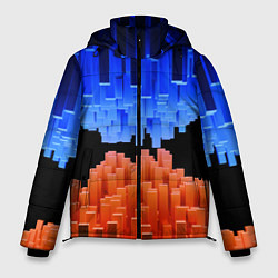 Куртка зимняя мужская Стягивающиеся в центре синие и оранжевые блоки, цвет: 3D-светло-серый