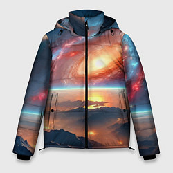 Куртка зимняя мужская Разноцветная далёкая галактика - неоновое свечение, цвет: 3D-светло-серый