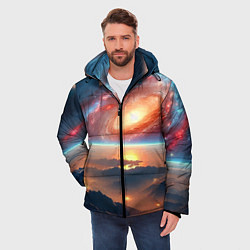 Куртка зимняя мужская Разноцветная далёкая галактика - неоновое свечение, цвет: 3D-светло-серый — фото 2