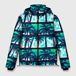Куртка зимняя мужская Тропический франжипани с пальмами, цвет: 3D-светло-серый