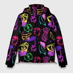 Куртка зимняя мужская Фруктовое граффити паттерн, цвет: 3D-черный