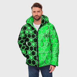 Куртка зимняя мужская Техно-киберпанк шестиугольники зелёный и чёрный с, цвет: 3D-черный — фото 2