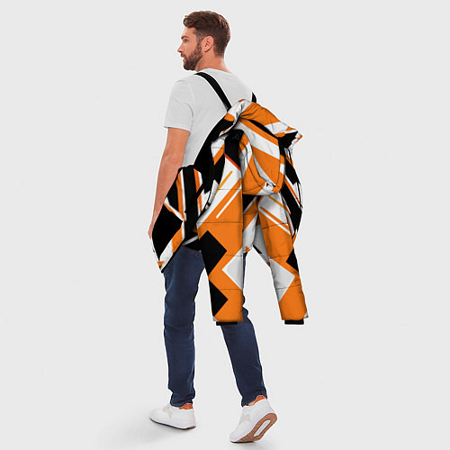 Мужская зимняя куртка Чёрно-оранжевые широкие линии на белом фоне / 3D-Черный – фото 5