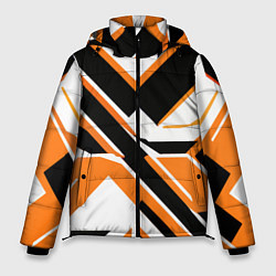 Куртка зимняя мужская Чёрно-оранжевые широкие линии на белом фоне, цвет: 3D-черный