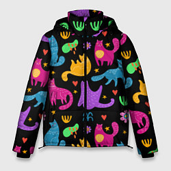 Куртка зимняя мужская Паттерн разноцветных котиков, цвет: 3D-красный
