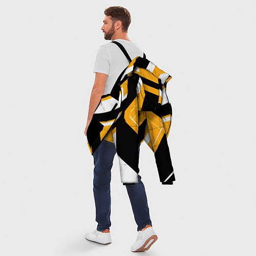 Мужская зимняя куртка Чёрно-белые полосы и фигуры на жёлтом фоне / 3D-Черный – фото 5