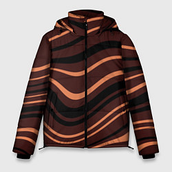 Куртка зимняя мужская Красно-коричневый изогнутые линии, цвет: 3D-черный
