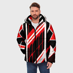 Куртка зимняя мужская Red and white lines on a black background, цвет: 3D-светло-серый — фото 2