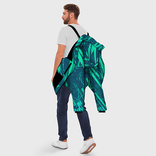 Мужская зимняя куртка Абстракция геометрический светло зеленый паттерн / 3D-Черный – фото 5