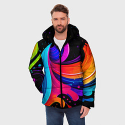 Куртка зимняя мужская Неоновая красочная абстракция - нейросеть, цвет: 3D-светло-серый — фото 2
