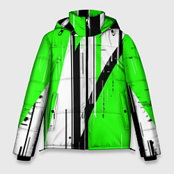 Куртка зимняя мужская Black and white vertical stripes on a green backgr, цвет: 3D-светло-серый