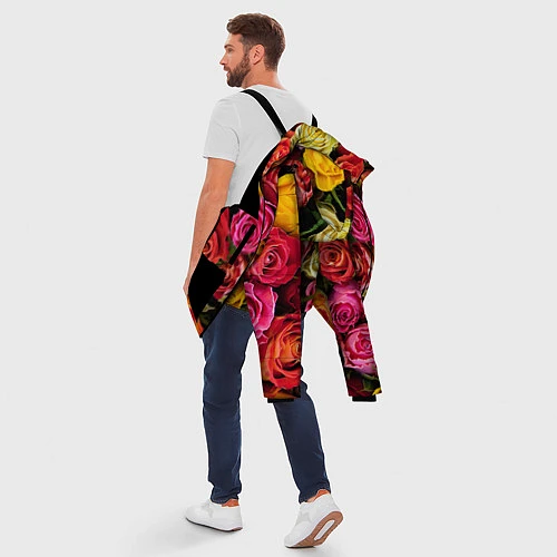 Мужская зимняя куртка Ассорти из роз / 3D-Черный – фото 5