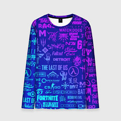 Мужской лонгслив Неоновые геймерские лого