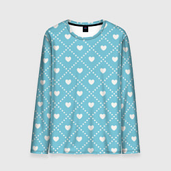 Лонгслив мужской Белые сердечки на голубом фоне, цвет: 3D-принт