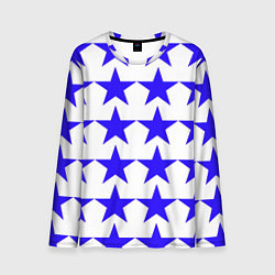 Лонгслив мужской Синие звёзды на белом фоне, цвет: 3D-принт